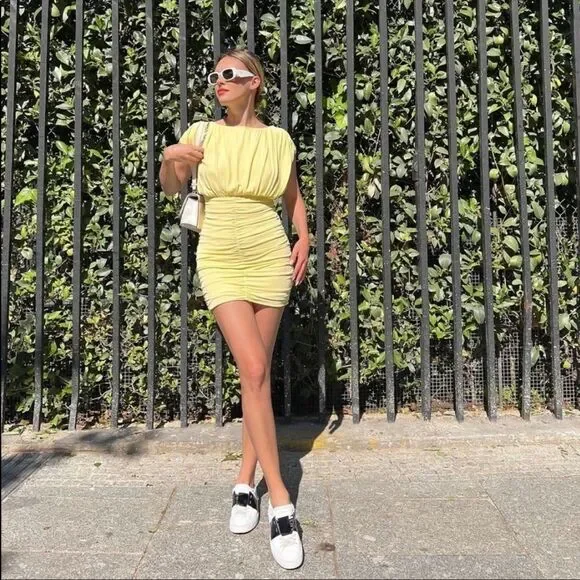 Zara butter yellow draped knit dress NWT - Picture 2 of 12